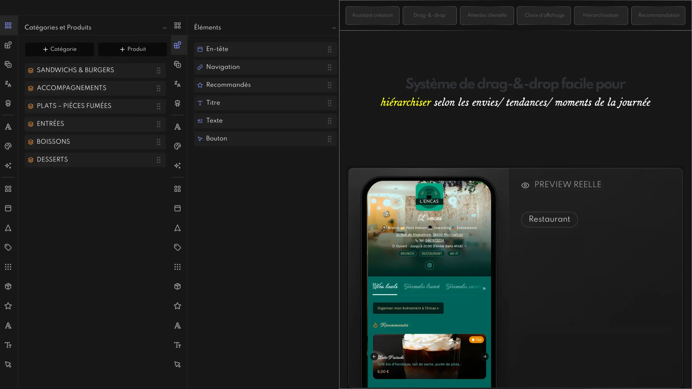 plateforme Menyu — système de drag-&-drop