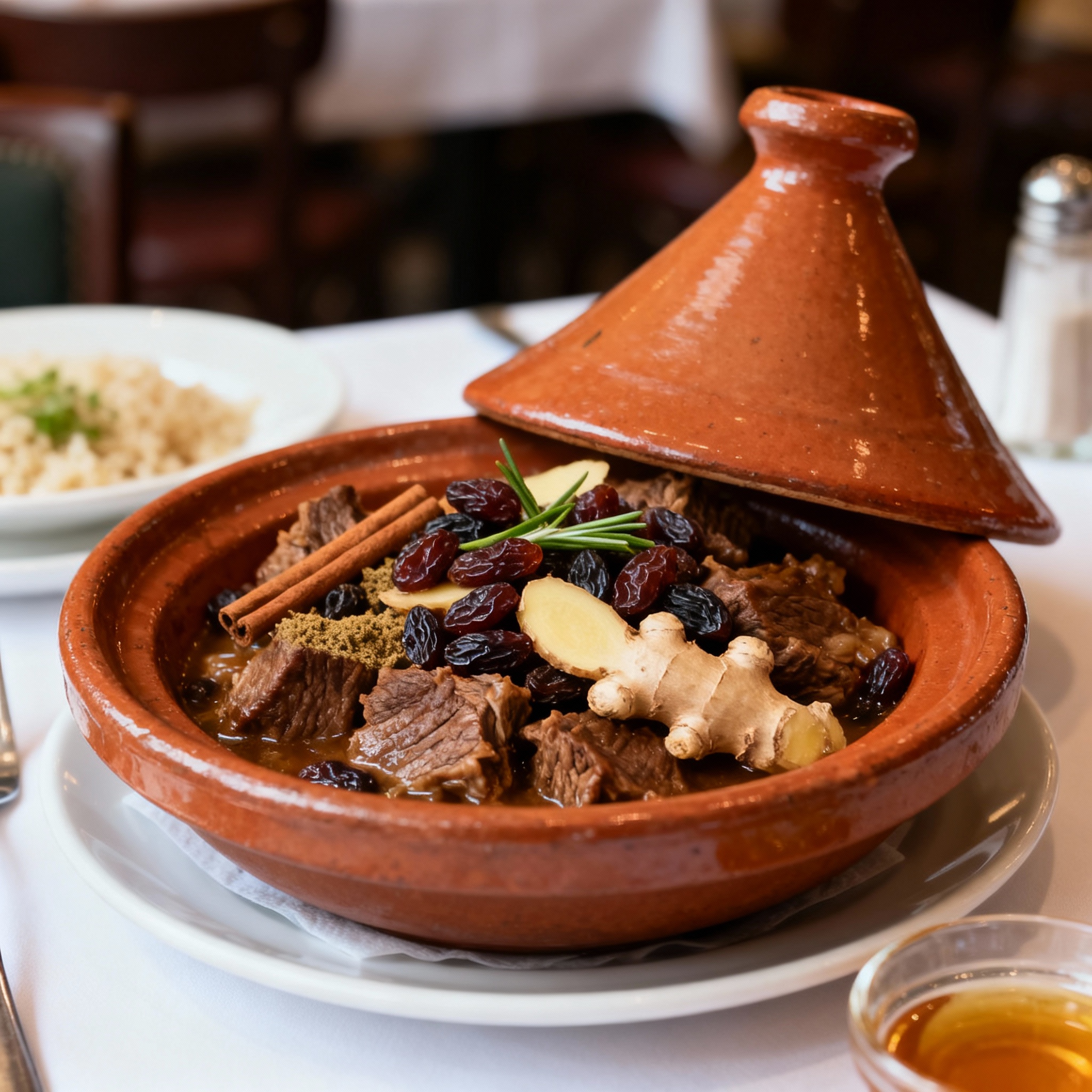 Tajine boeuf raisins secs et gingembre