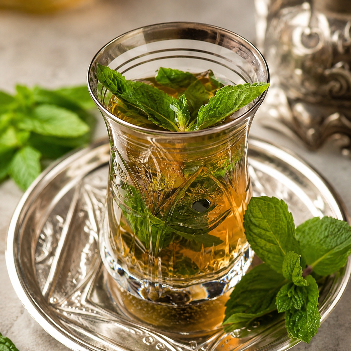 Thé vert à la menthe (شاي أخضر بالنعناع) verre
