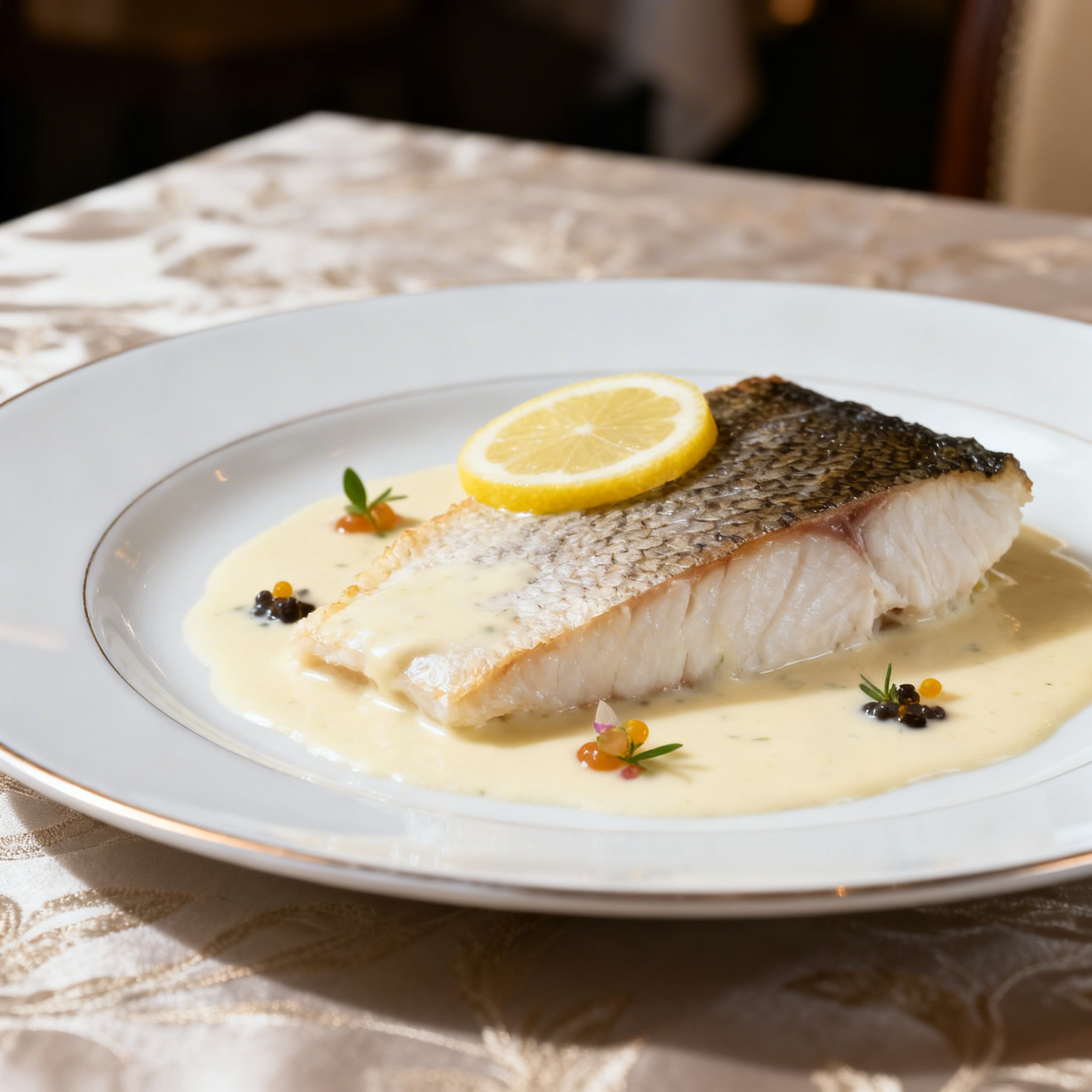 Pavé de turbot, émulsion au beurre blanc citronnée