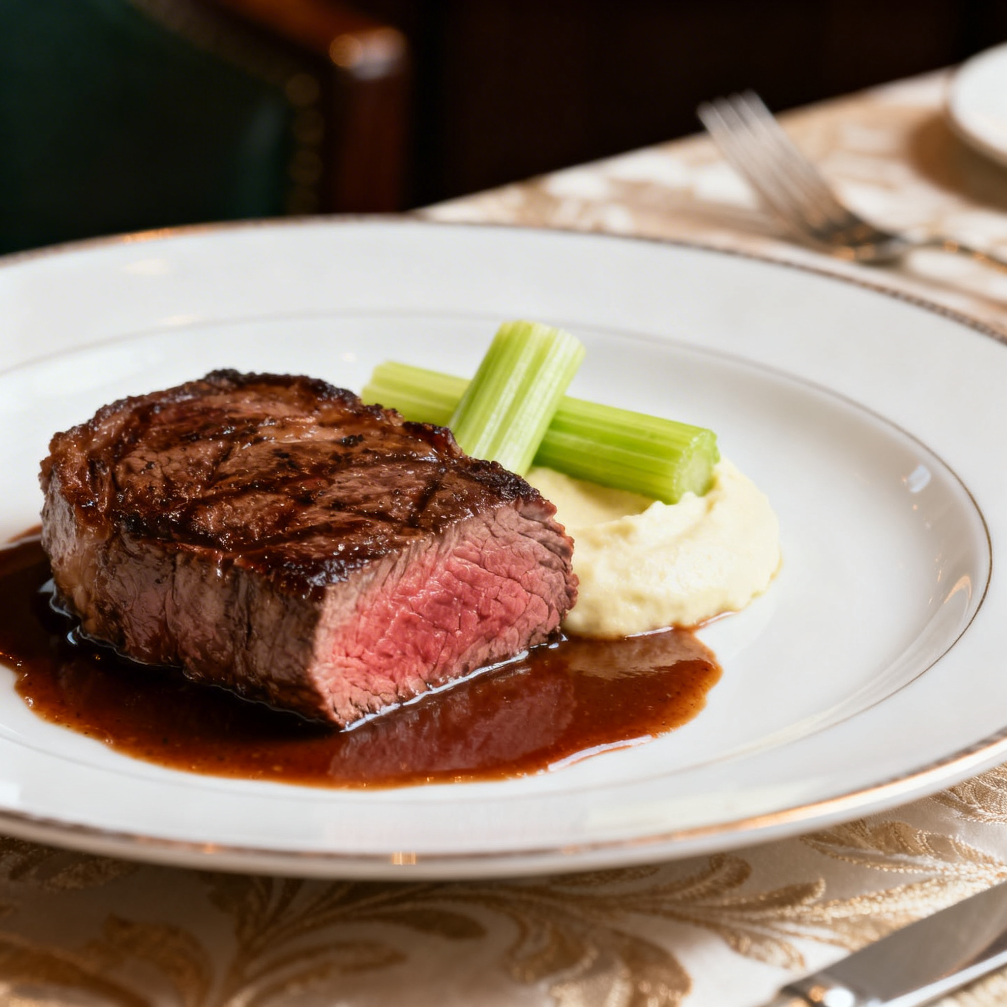 Filet de bœuf maturé, jus réduit & mousseline de céleri
