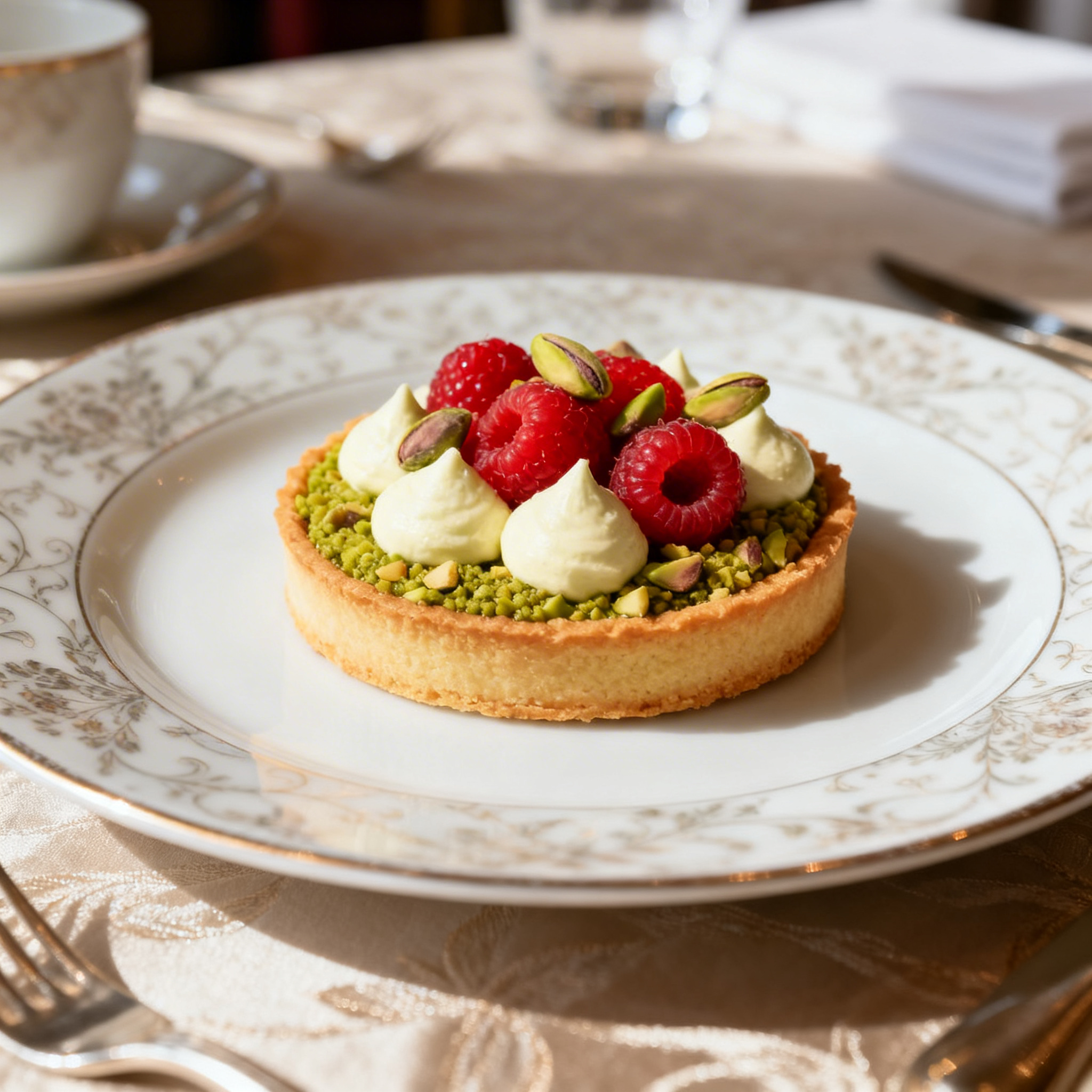 Tartelette pistache, crème légère et fruits rouges